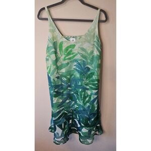 CAbi Dress Medium Green Blue Castaway Tropical Resort Coastal Vacation Boho Chic